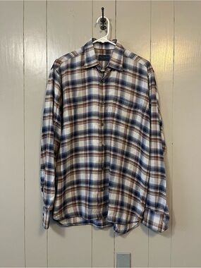 Calder Carmel Button Up Men M Blue Brown Plaid Limited Edition 1/70 Long Sleeve